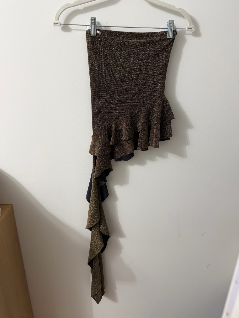Asymmetric Ruffle Sparkly Brown Women’s Top